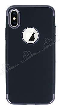 Eiroo Matte Fit iPhone X / XS Siyah Kenarl Siyah Silikon Klf