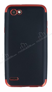 Eiroo Matte Fit LG Q6 Krmz Kenarl Siyah Silikon Klf