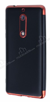 Eiroo Matte Fit Nokia 5 Krmz Kenarl Siyah Silikon Klf