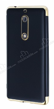 Eiroo Matte Fit Nokia 5 Gold Kenarl Siyah Silikon Klf