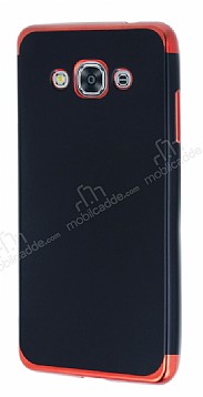 Eiroo Matte Fit Samsung Galaxy J3 Pro Krmz Kenarl Siyah Silikon Klf