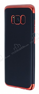 Eiroo Matte Fit Samsung Galaxy S8 Krmz Kenarl Siyah Silikon Klf