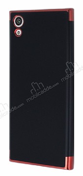 Eiroo Matte Fit Sony Xperia XA1 Krmz Kenarl Siyah Silikon Klf