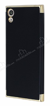 Eiroo Matte Fit Sony Xperia XA1 Gold Kenarl Siyah Silikon Klf
