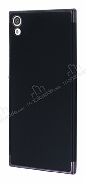 Eiroo Matte Fit Sony Xperia XA1 Ultra Dark Silver Kenarl Siyah Silikon Klf