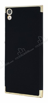 Eiroo Matte Fit Sony Xperia XA1 Ultra Gold Kenarl Siyah Silikon Klf