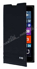 Microsoft Lumia 640 Gizli Mknatsl Yan Kapakl Siyah Deri Klf