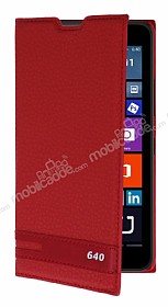 Microsoft Lumia 640 Gizli Mknatsl Yan Kapakl Krmz Deri Klf