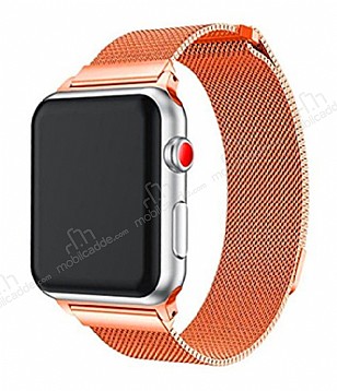 Eiroo Milanese Loop Apple Watch 4 / Watch 5 Turuncu Metal Kordon (44 mm)