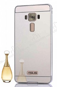 Eiroo Mirror Asus Zenfone 3 Laser ZC551KL Metal Kenarl Aynal Silver Rubber Klf