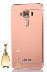 Eiroo Mirror Asus Zenfone 3 Laser ZC551KL Metal Kenarl Aynal Rose Gold Rubber Klf
