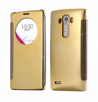Eiroo Mirror Cover LG G4 Aynal Kapakl Uyku Modlu Gold Klf