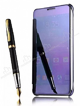 Eiroo Mirror Cover Samsung Galaxy Note 4 Aynal Kapakl Lacivert Klf