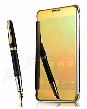 Eiroo Mirror Cover Samsung Galaxy Note 4 Aynal Kapakl Gold Klf