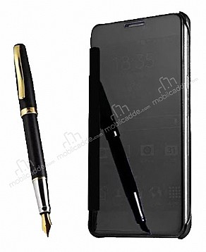 Eiroo Mirror Cover Samsung Galaxy Note 4 Aynal Kapakl Siyah Klf