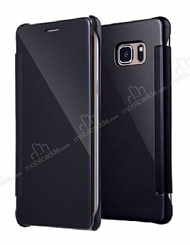 Eiroo Mirror Cover Samsung Galaxy Note FE Aynal Kapakl Siyah Klf