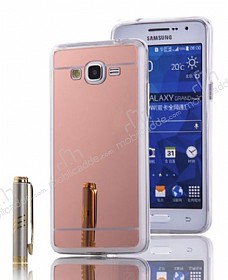 Eiroo Mirror Samsung Galaxy Grand Prime / Prime Plus Silikon Kenarl Aynal Rose Gold Rubber Klf