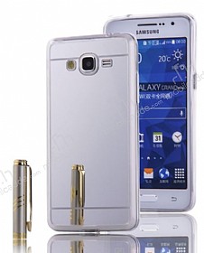 Eiroo Mirror Samsung Galaxy Grand Prime / Prime Plus Silikon Kenarl Aynal Silver Rubber Klf