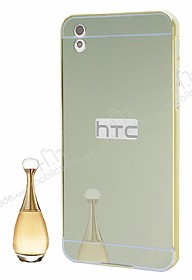Eiroo Mirror HTC Desire 816 Metal Kenarl Aynal Gold Rubber Klf