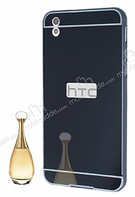 Eiroo Mirror HTC Desire 816 Metal Kenarl Aynal Siyah Rubber Klf