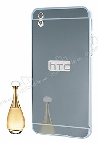 Eiroo Mirror HTC Desire 816 Metal Kenarl Aynal Silver Rubber Klf