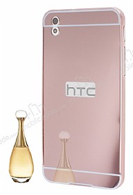 Eiroo Mirror HTC Desire 816 Metal Kenarl Aynal Rose Gold Rubber Klf
