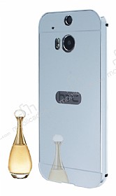 Eiroo Mirror HTC One M8 Metal Kenarl Aynal Silver Rubber Klf
