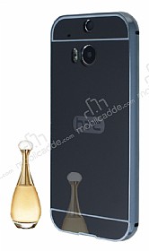 Eiroo Mirror HTC One M8 Metal Kenarl Aynal Siyah Rubber Klf