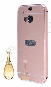 Eiroo Mirror HTC One M8 Metal Kenarl Aynal Rose Gold Rubber Klf