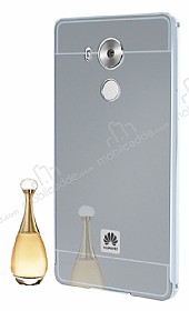 Eiroo Mirror Huawei Mate 8 Metal Kenarl Aynal Silver Rubber Klf