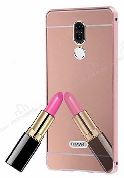 Eiroo Mirror Huawei Mate 10 Lite Metal Kenarl Aynal Rose Gold Rubber Klf