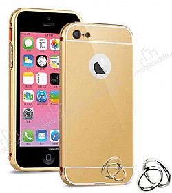 Eiroo Mirror iPhone SE / 5 / 5S Metal Kenarl Aynal Gold Rubber Klf