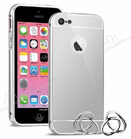 Eiroo Mirror iPhone SE / 5 / 5S Metal Kenarl Aynal Silver Rubber Klf