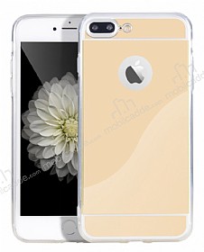 Eiroo Mirror iPhone 7 Plus Silikon Kenarl Aynal Gold Rubber Klf