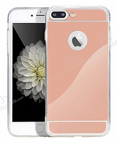 Eiroo Mirror iPhone 7 Plus Silikon Kenarl Aynal Rose Gold Rubber Klf