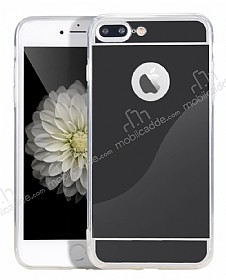 Eiroo Mirror iPhone 7 Plus Silikon Kenarl Aynal Siyah Rubber Klf