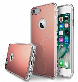 Eiroo Mirror iPhone 7 Silikon Kenarl Aynal Rose Gold Rubber Klf