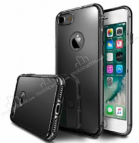 Eiroo Mirror iPhone 7 Silikon Kenarl Aynal Siyah Rubber Klf