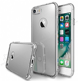 Eiroo Mirror iPhone 7 Silikon Kenarl Aynal Silver Rubber Klf
