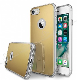 Eiroo Mirror iPhone 7 Silikon Kenarl Aynal Gold Rubber Klf