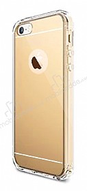Eiroo Mirror iPhone SE / 5 / 5S Silikon Kenarl Aynal Gold Rubber Klf