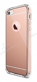 Eiroo Mirror iPhone SE / 5 / 5S Silikon Kenarl Aynal Rose Gold Rubber Klf