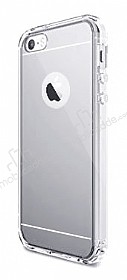 Eiroo Mirror iPhone SE / 5 / 5S Silikon Kenarl Aynal Silver Rubber Klf