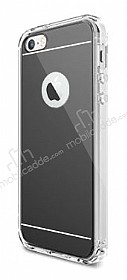Eiroo Mirror iPhone SE / 5 / 5S Silikon Kenarl Aynal Siyah Rubber Klf