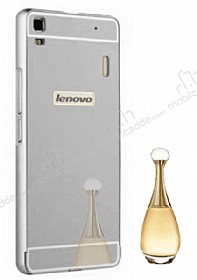 Eiroo Mirror Lenovo A7000 Metal Kenarl Aynal Silver Rubber Klf