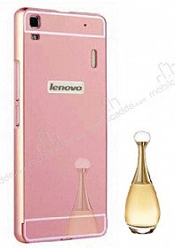 Eiroo Mirror Lenovo A7000 Metal Kenarl Aynal Rose Gold Rubber Klf
