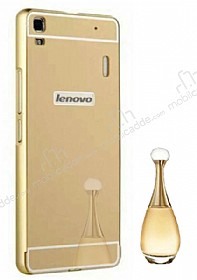 Eiroo Mirror Lenovo A7000 Metal Kenarl Aynal Gold Rubber Klf