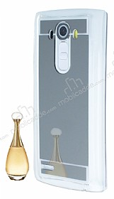 Eiroo Mirror LG G4 Silikon Kenarl Aynal Silver Rubber Klf