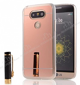 Eiroo Mirror LG G5 Silikon Kenarl Aynal Rose Gold Rubber Klf
