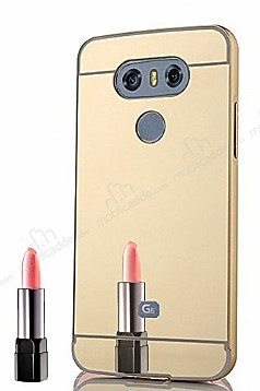 Eiroo Mirror LG G6 Metal Kenarl Aynal Gold Rubber Klf